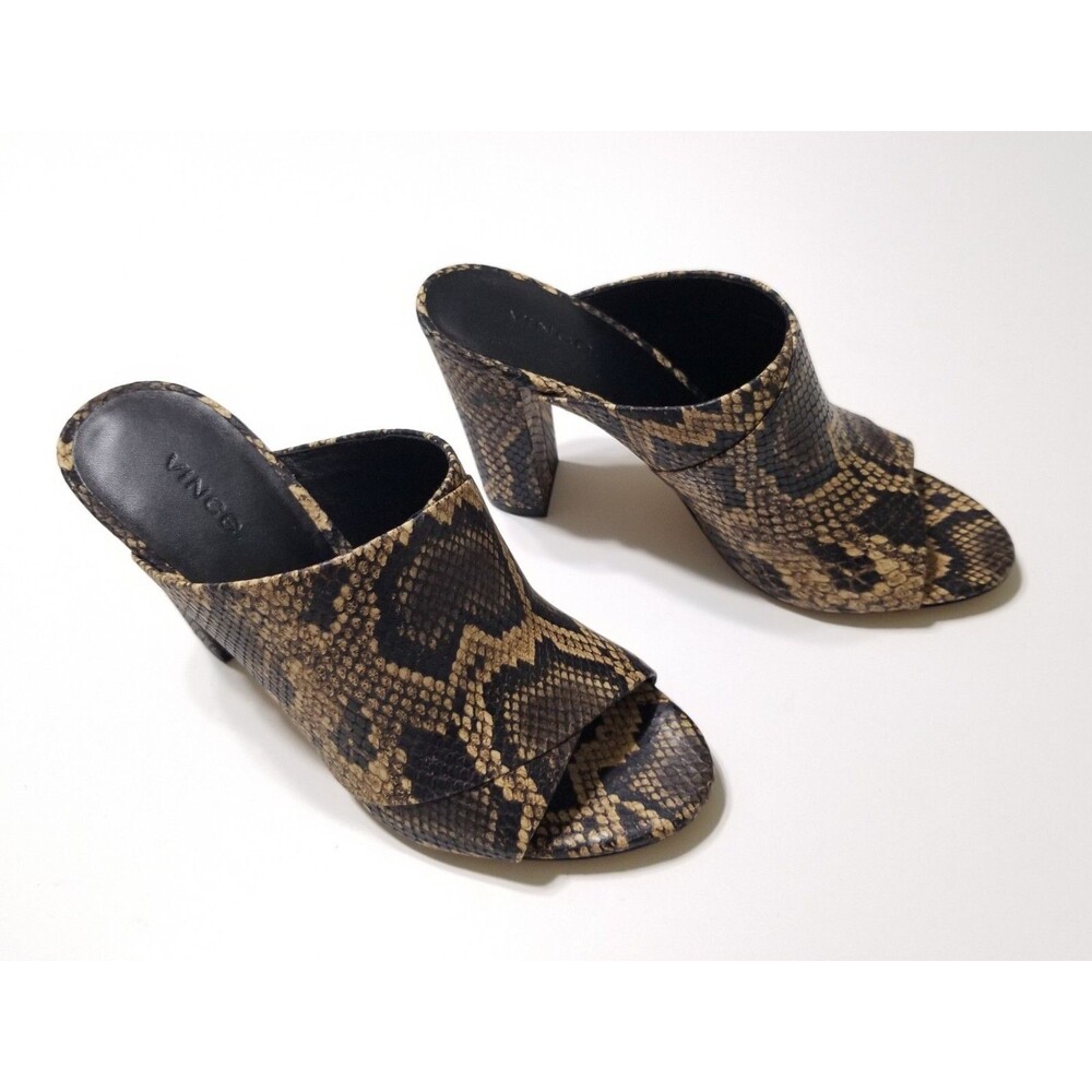 NIB Vince Heath Snake Print Leather Block Heel Sandal Mule Slide Senegal - Picture 6 of 16